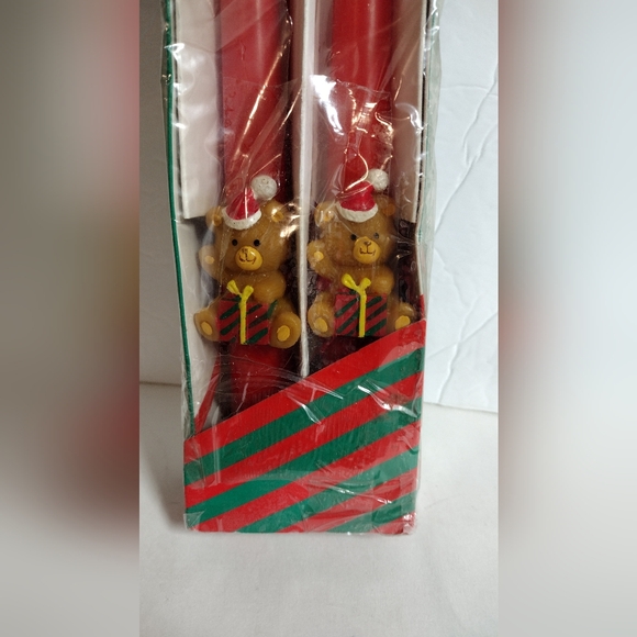 Vintage Christmas Russ Taper Candles Teddy Bear Set Of 2 Red NIB 12" - Picture 1 of 4